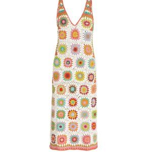 ALEMAIS Cotton Crochet Midi Dress In Multi, Size AU 12 (US 8)
